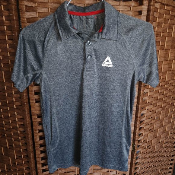 Reebok Tech Mesh Polo T-Shirt Boys Size 10-12 - Gray - Pre-loved - Picture 1 of 3
